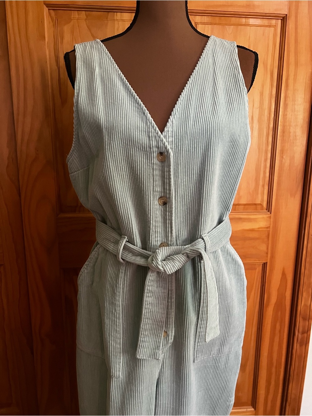 ASOS Sage Green Corduroy Jumpsuit with Tie Waist
